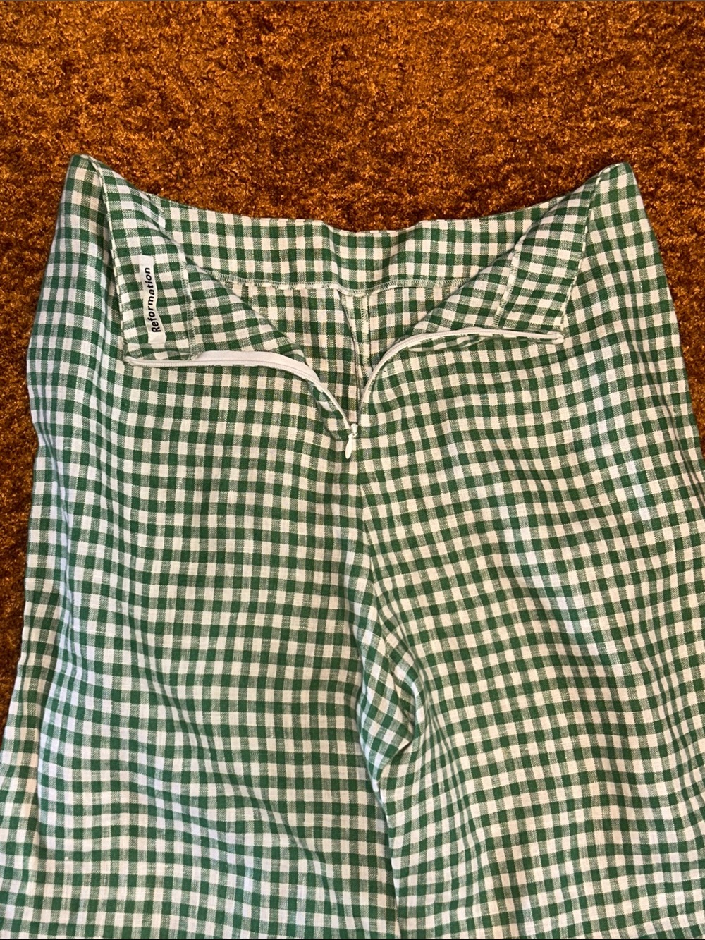 Reformation Green and White Gingham Straight-Leg Pants - Picture 7 of 9